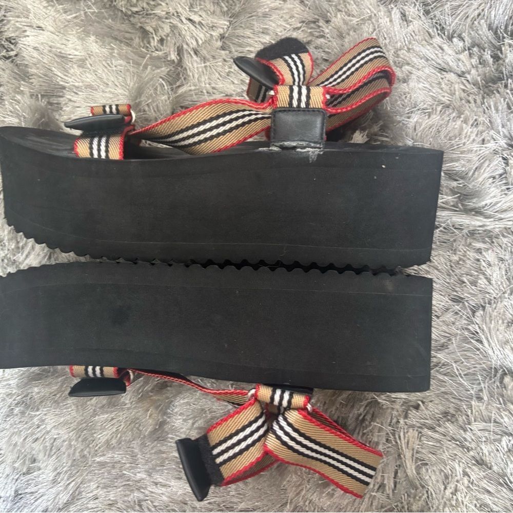 Burberry Patterson Stripe Platform Sandal logo dress shoes flats nova check - Picture 6 of 7